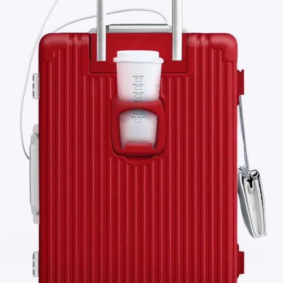 Red Carry-On Spinner Suitcase with Front Pocket - Picture 6 of 6